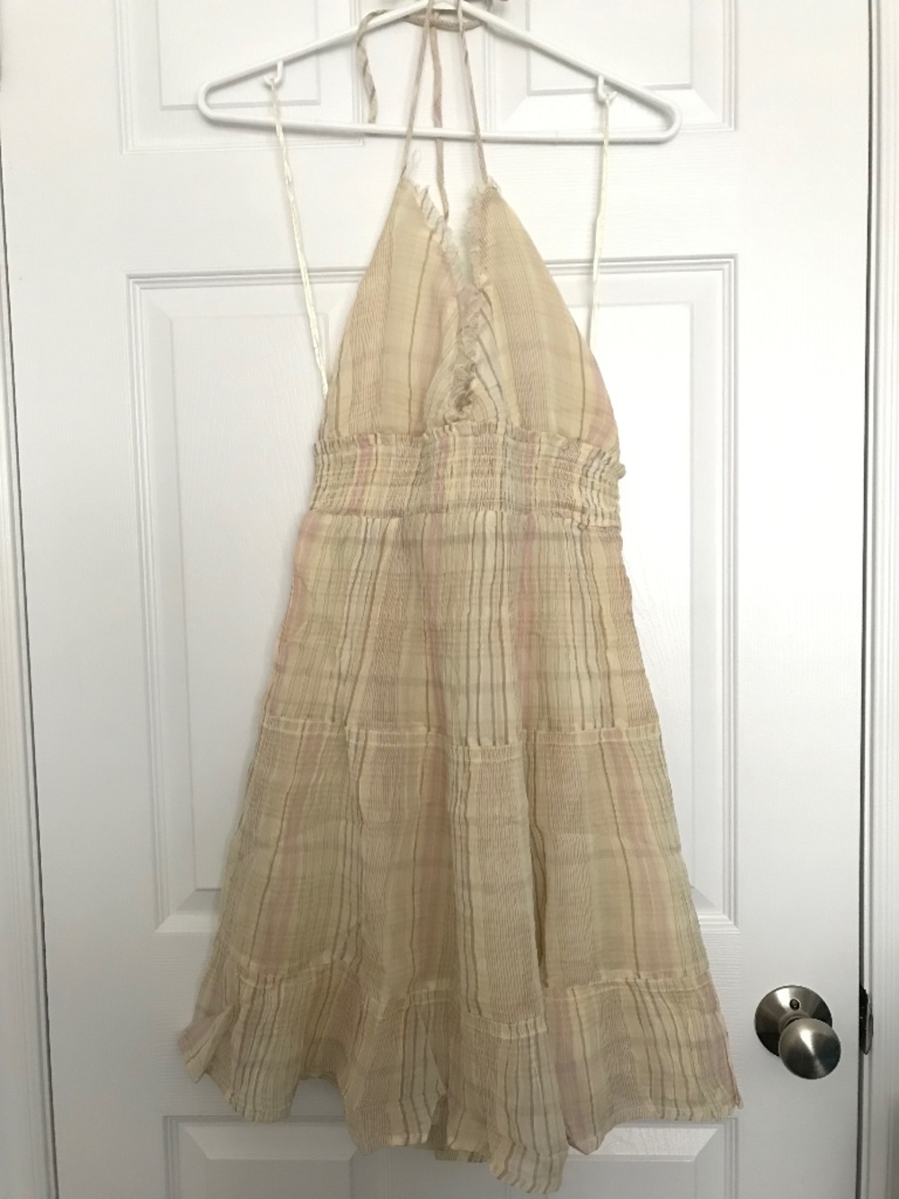 NWT Kimchi Blue Phoebe Cotton Open-Back Halter Knee Length Dress M Yellow
